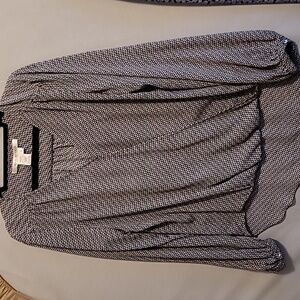 Max Studio Surplice High Low Long Sleeve Blouse  Black Sz large